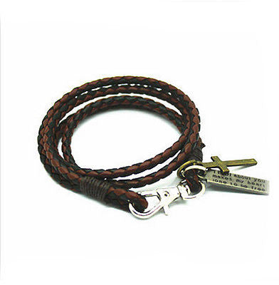 New Fashion PU Leather Rope Bracelet Cross Punk Brown 7 Black Leather