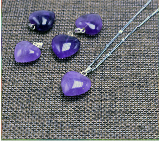 Beautiful Natural Amethyst Puffed Heart Pendant 16mm With Bail