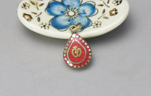 Tibetan Brass Golden Inlaid Colorful Stone Om Aum Ohm Pendant Kalachakra Amulet