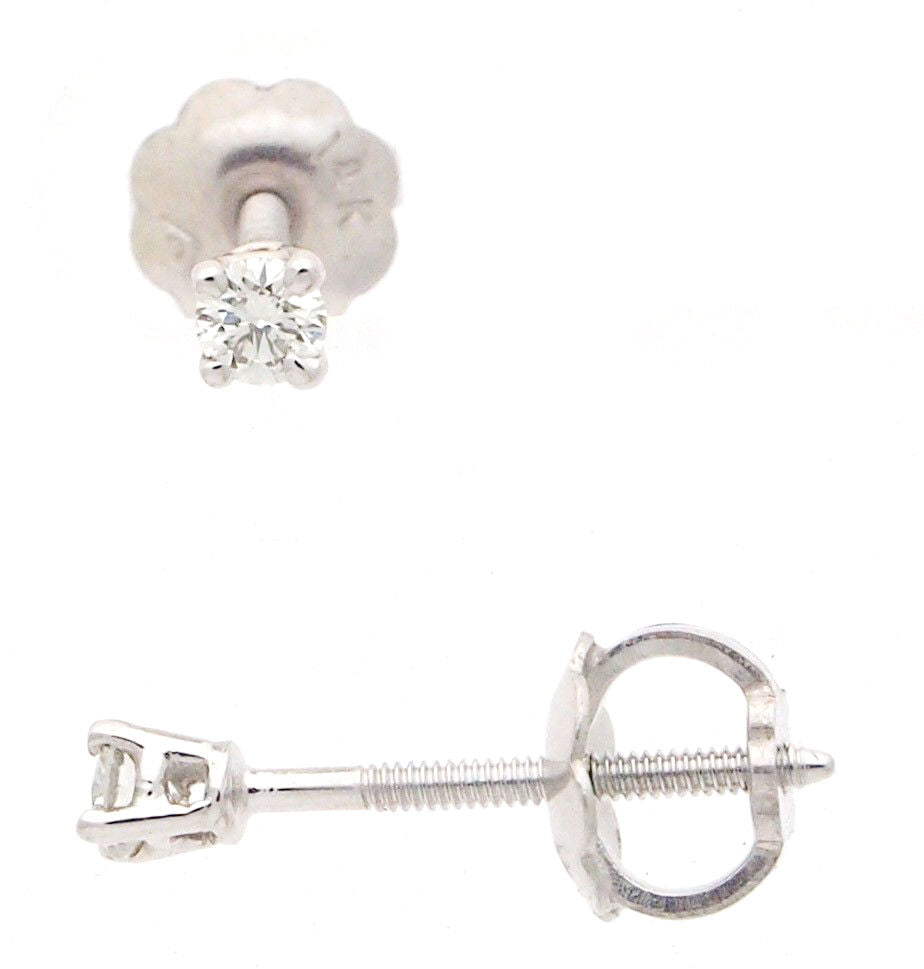 14K GH-VS Diamond Baby Tiny Stud Earrings White Gold Screw Back 0.10 Ct