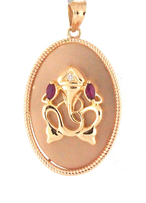 18K Yellow Gold Diamond & Natural Ruby Ganesha God Yoga Pendant 0.23 Ct