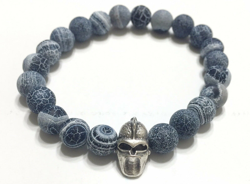 New Silver Color Roman Helmet With Frost Spider Web 8MM Beads Bracelet