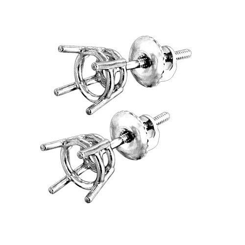4 Prong Screw Back Basket Stud Earring Mounting 18K White Gold For 0.30 Ct Total