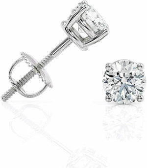 1 Carat Lab Created Round Diamond Stud Earrings 14k White Gold Screw Back